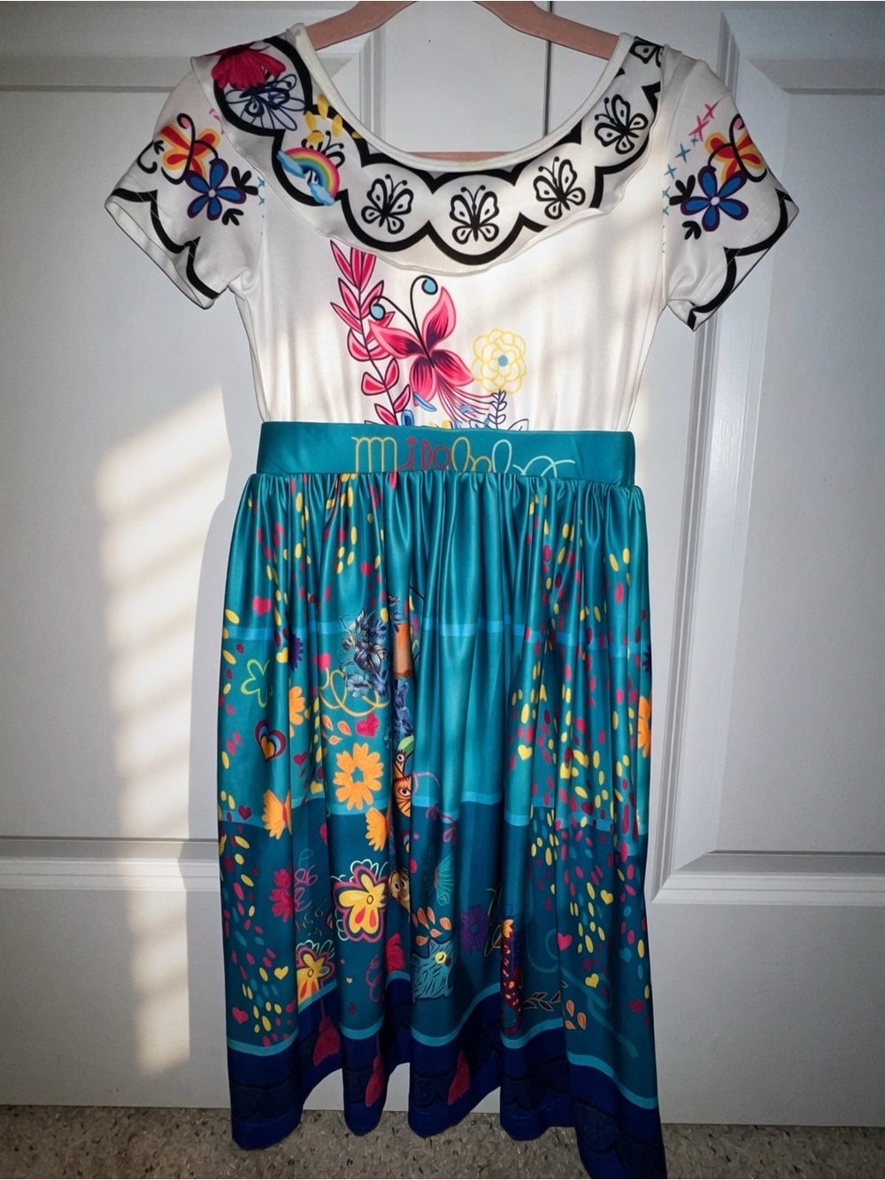 Princess Mirabel White & Teal Floral Print Dress